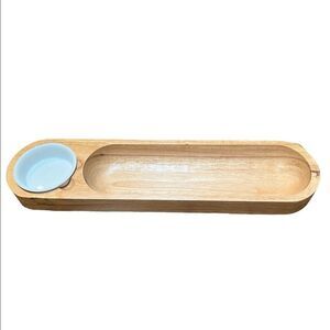New Wooden Cheese & Cracker Wood Tray with Ceramic Dip Holder